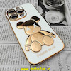 قاب گوشی iPhone 14 Pro آیفون طرح ژله ای مای کیس خرس طلایی تدی برجسته POWER BEAR محافظ لنز دار سفید کد 38