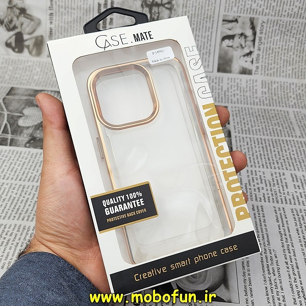 قاب گوشی iPhone 14 Pro آیفون طرح پشت طلق شیشه ای شفاف اورجینال برند CASE MATE طلایی کد 39