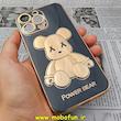 قاب گوشی iPhone 14 Pro Max آیفون طرح ژله ای مای کیس خرس طلایی تدی برجسته POWER BEAR محافظ لنز دار مشکی کد 57