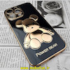 قاب گوشی iPhone 14 Pro Max آیفون طرح ژله ای مای کیس خرس طلایی تدی برجسته POWER BEAR محافظ لنز دار مشکی کد 57