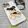 قاب گوشی iPhone 14 Pro Max آیفون طرح ژله ای مای کیس خرس طلایی تدی برجسته POWER BEAR محافظ لنز دار سفید کد 58