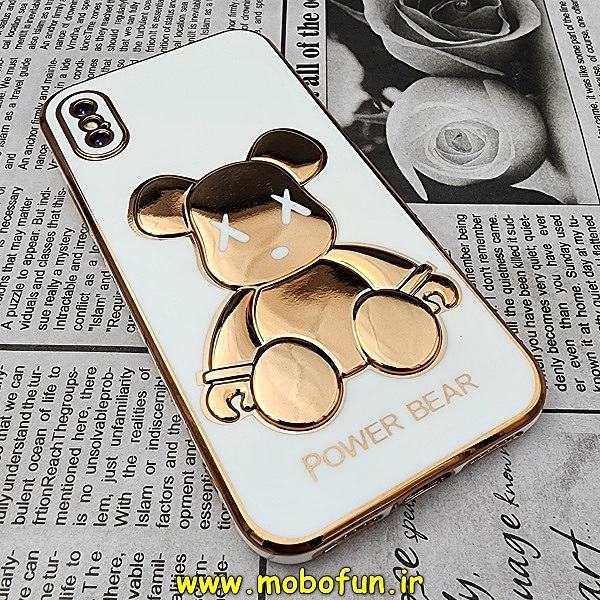 قاب گوشی iPhone X - iPhone XS آیفون طرح ژله ای مای کیس خرس طلایی تدی برجسته POWER BEAR محافظ لنز دار سفید کد 369