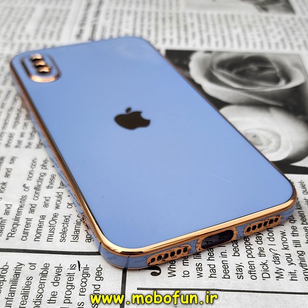 قاب گوشی iPhone X - iPhone XS آیفون طرح ژله ای مای کیس گلد لاین دور طلایی محافظ لنز دار آبی فیلی کد 370