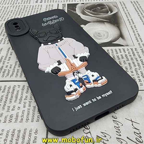 قاب گوشی iPhone XS Max آیفون طرح سیلیکونی ژله ای سه بعدی برجسته عروسکی محافظ لنز دار مشکی کد E24-176226