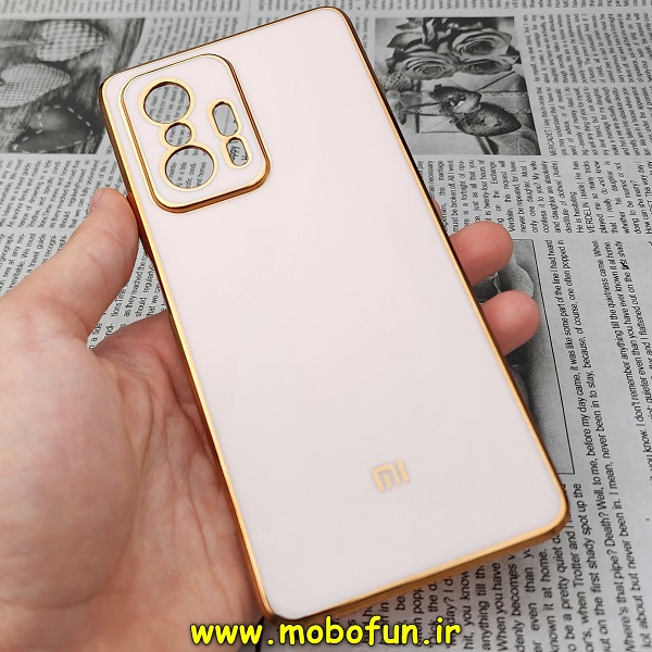 قاب گوشی Xiaomi Mi 11T - Mi 11T Pro شیائومی طرح ژله ای مای کیس گلد لاین دور طلایی محافظ لنز دار گلبهی کد 192