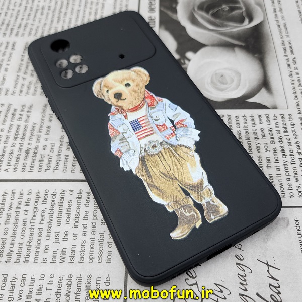 قاب گوشی Xiaomi Poco M4 Pro 4G شیائومی سیلیکونی ژله ای طرح خرسی تدی Tedi محافظ لنز دار مشکی کد 99