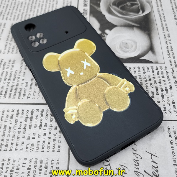 قاب گوشی Xiaomi Poco M4 Pro 4G شیائومی سیلیکونی ژله ای طرح خرسی تدی Tedi محافظ لنز دار مشکی کد 100