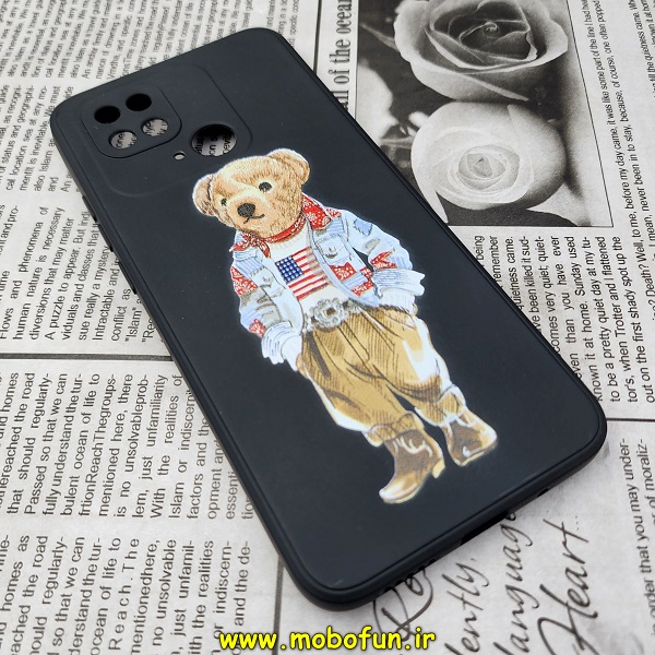 قاب گوشی Redmi 10C - Poco C40 شیائومی سیلیکونی ژله ای محافظ لنز دار طرح خرسی تدی Tedi مشکی کد 127