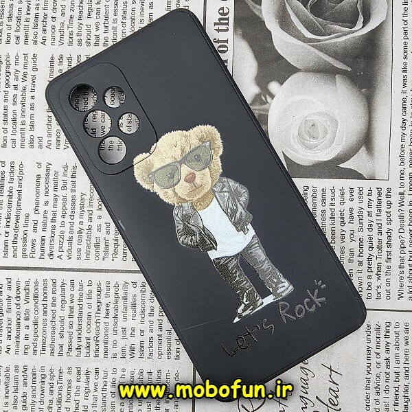 قاب گوشی Galaxy A53 5G سامسونگ سیلیکونی ژله ای محافظ لنز دار طرح خرسی تدی Tedi مشکی کد 333