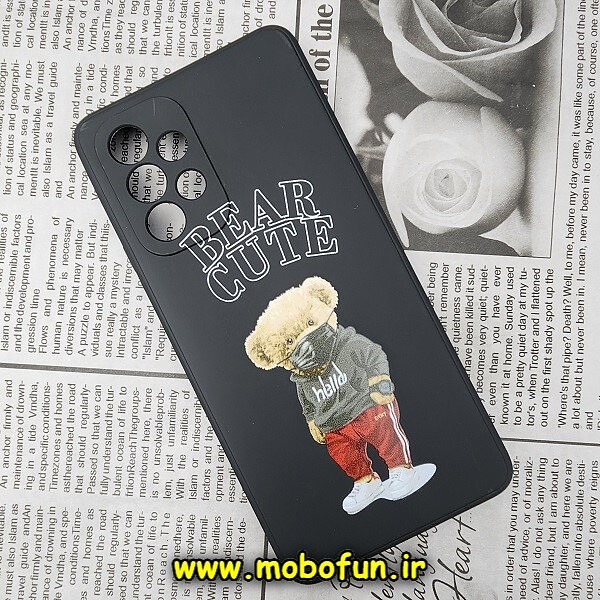 قاب گوشی Galaxy A53 5G سامسونگ سیلیکونی ژله ای محافظ لنز دار طرح خرسی تدی Tedi مشکی کد 337