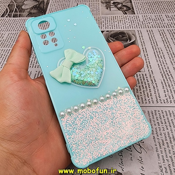 قاب گوشی Xiaomi Redmi Note 11 Pro 4G Global - Redmi Note 11 Pro 5G Global شیائومی طرح رزین قلبی مرواریدی محافظ لنز دار سبزآبی کد 297