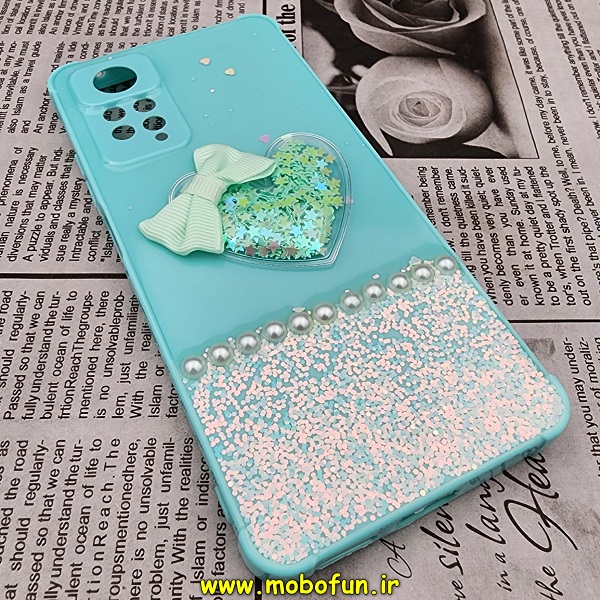 قاب گوشی Xiaomi Redmi Note 11 Pro 4G Global - Redmi Note 11 Pro 5G Global شیائومی طرح رزین قلبی مرواریدی محافظ لنز دار سبزآبی کد 297