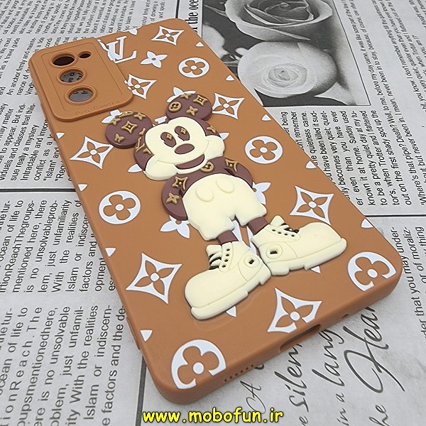قاب گوشی Galaxy S20 FE سامسونگ طرح سیلیکونی ژله ای سه بعدی برجسته میکی موس محافظ لنز دار قهوه ای کد 342