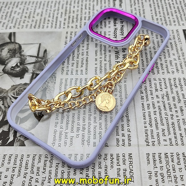 قاب گوشی iPhone 13 Pro آیفون اورجینال متال کیس Metal طرح پشت طلق شفاف دور سیلیکونی دستبندی کارتیر یاسی طلایی کد 281