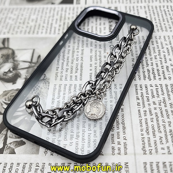 قاب گوشی iPhone 13 Pro آیفون اورجینال متال کیس Metal طرح پشت طلق شفاف دور سیلیکونی دستبندی کارتیر مشکی کد 282