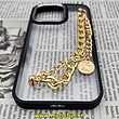 قاب گوشی iPhone 13 Pro آیفون اورجینال متال کیس Metal طرح پشت طلق شفاف دور سیلیکونی دستبندی کارتیر مشکی طلایی کد 283
