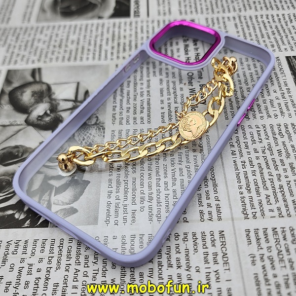 قاب گوشی iPhone 13 Pro Max آیفون اورجینال متال کیس Metal طرح پشت طلق شفاف دور سیلیکونی دستبندی کارتیر یاسی طلایی کد 369