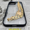 قاب گوشی iPhone 14 آیفون اورجینال متال کیس Metal طرح پشت طلق شفاف دور سیلیکونی دستبندی کارتیر مشکی طلایی کد 42