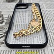 قاب گوشی iPhone 14 آیفون اورجینال متال کیس Metal طرح پشت طلق شفاف دور سیلیکونی دستبندی کارتیر مشکی طلایی کد 42