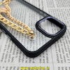 قاب گوشی iPhone 14 آیفون اورجینال متال کیس Metal طرح پشت طلق شفاف دور سیلیکونی دستبندی کارتیر مشکی طلایی کد 42