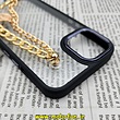 قاب گوشی iPhone 14 آیفون اورجینال متال کیس Metal طرح پشت طلق شفاف دور سیلیکونی دستبندی کارتیر مشکی طلایی کد 42