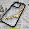 قاب گوشی iPhone 14 Pro آیفون اورجینال متال کیس Metal طرح پشت طلق شفاف دور سیلیکونی دستبندی کارتیر مشکی طلایی کد 70