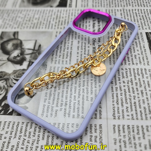 قاب گوشی iPhone 14 Pro Max آیفون اورجینال متال کیس Metal طرح پشت طلق شفاف دور سیلیکونی دستبندی کارتیر یاسی طلایی کد 96