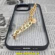 قاب گوشی iPhone 14 Pro Max آیفون اورجینال متال کیس Metal طرح پشت طلق شفاف دور سیلیکونی دستبندی کارتیر مشکی طلایی کد 97