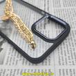 قاب گوشی iPhone 14 Pro Max آیفون اورجینال متال کیس Metal طرح پشت طلق شفاف دور سیلیکونی دستبندی کارتیر مشکی طلایی کد 97