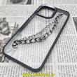 قاب گوشی iPhone 14 Pro Max آیفون اورجینال متال کیس Metal طرح پشت طلق شفاف دور سیلیکونی دستبندی کارتیر مشکی کد 98