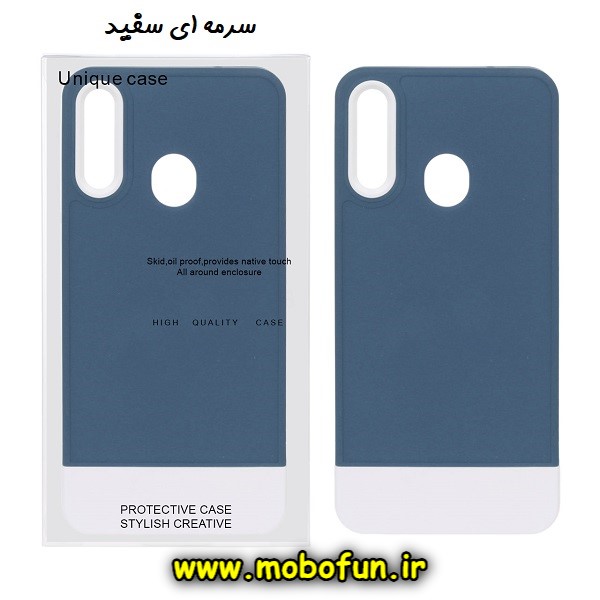 قاب گوشی Galaxy A20S سامسونگ طرح سیلیکونی دو رنگ اورجینال Q-SERIES سرمه ای سفید کد 495