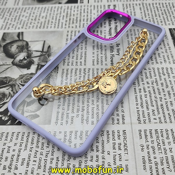قاب گوشی Galaxy A33 5G سامسونگ اورجینال متال کیس Metal طرح پشت طلق شفاف دور سیلیکونی دستبندی کارتیر یاسی طلایی کد 270