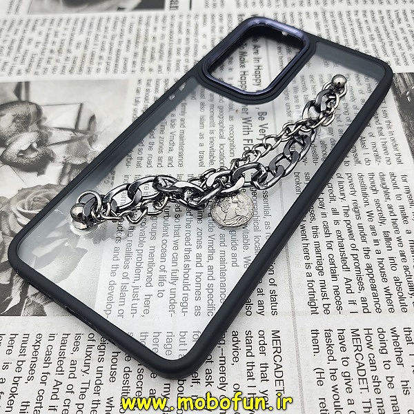 قاب گوشی Galaxy A33 5G سامسونگ اورجینال متال کیس Metal طرح پشت طلق شفاف دور سیلیکونی دستبندی کارتیر مشکی کد 271
