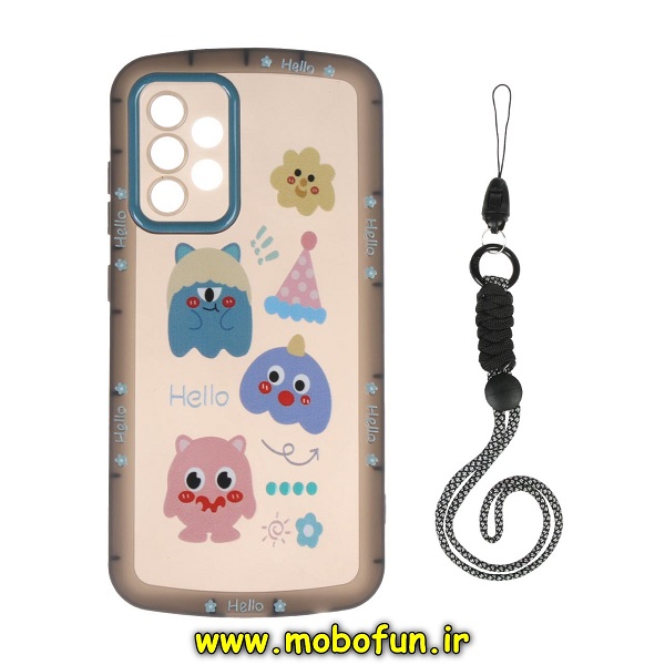 قاب گوشی Galaxy A52 4G - Galaxy A52 5G - Galaxy A52S سامسونگ طرح ژله ای شفاف بالشتی شاد HAPPY محافظ لنز دار مشکی آویزدار کد 881