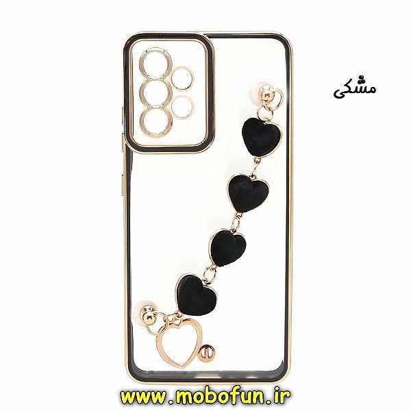 قاب گوشی Galaxy A53 5G سامسونگ طرح الکتروپلیتینگ دستبندی مخمل قلبی ژله ای شفاف محافظ لنز دار مشکی کد 368