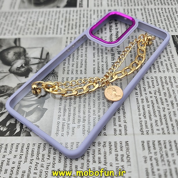 قاب گوشی Galaxy A53 5G سامسونگ اورجینال متال کیس Metal طرح پشت طلق شفاف دور سیلیکونی دستبندی کارتیر یاسی طلایی کد 378