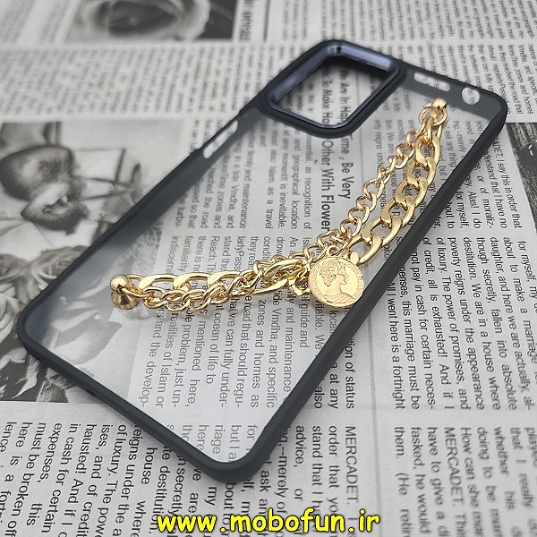قاب گوشی Redmi Note 11 Pro 4G Global - Redmi Note 11 Pro 5G Global شیائومی اورجینال متال کیس Metal طرح پشت طلق شفاف دور سیلیکونی دستبندی کارتیر مشکی طلایی کد 328