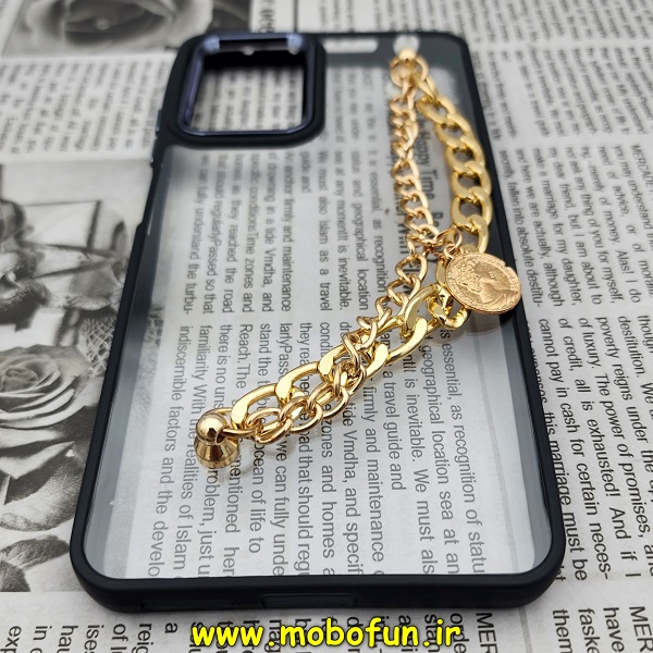 قاب گوشی Redmi Note 11 Pro 4G Global - Redmi Note 11 Pro 5G Global شیائومی اورجینال متال کیس Metal طرح پشت طلق شفاف دور سیلیکونی دستبندی کارتیر مشکی طلایی کد 328