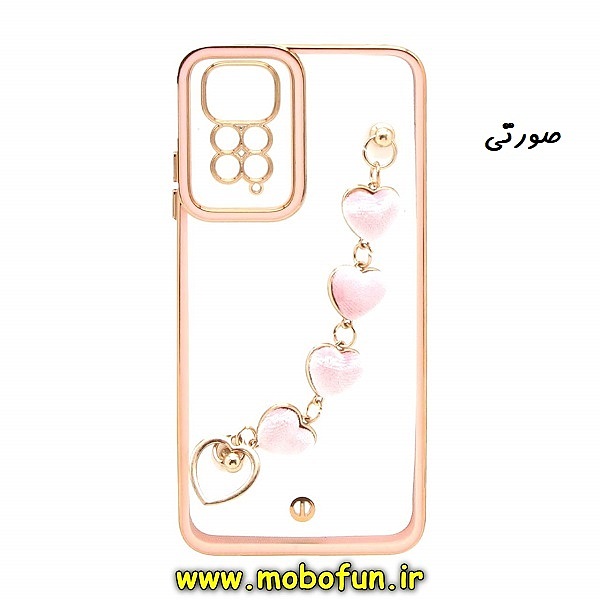 قاب گوشی Redmi Note 11 4G - Redmi Note 11S شیائومی طرح الکتروپلیتینگ دستبندی مخمل قلبی ژله ای شفاف محافظ لنز دار صورتی کد 452