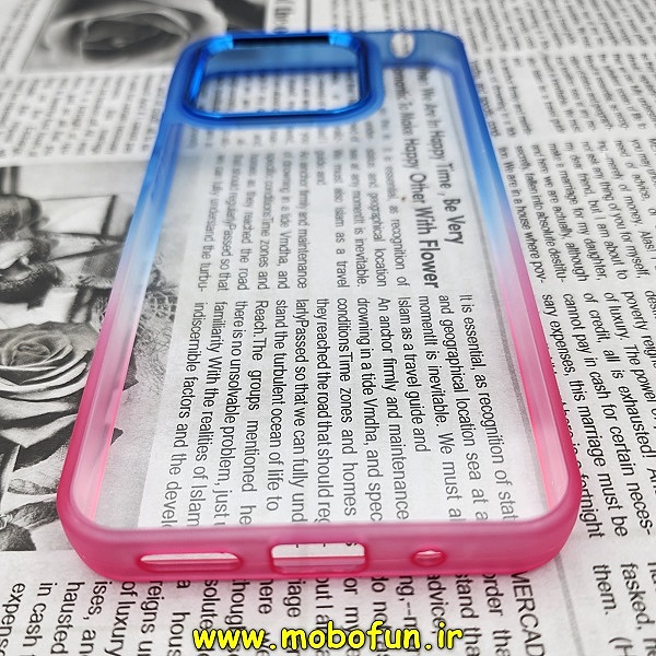 قاب گوشی Redmi 10C - Poco C40 شیائومی اورجینال متال کیس Metal طرح پشت طلق شفاف دور سیلیکونی دو رنگ آبی قرمز کد 142