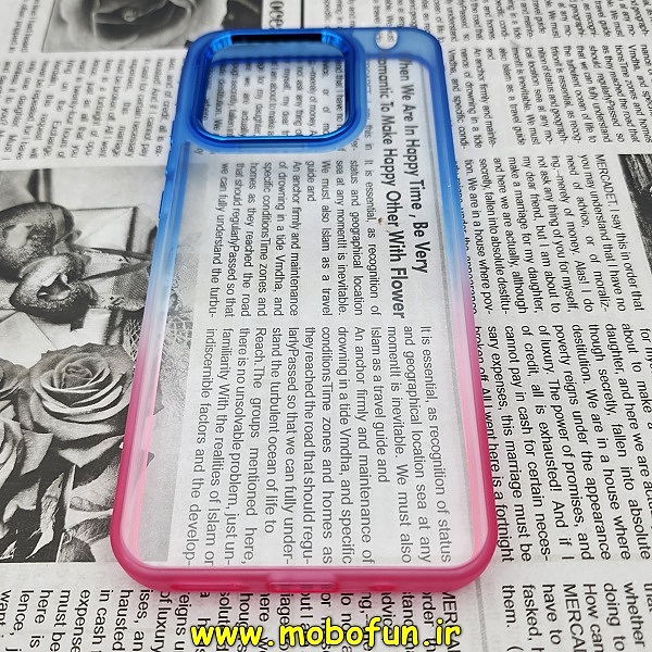 قاب گوشی Redmi 10C - Poco C40 شیائومی اورجینال متال کیس Metal طرح پشت طلق شفاف دور سیلیکونی دو رنگ آبی قرمز کد 142