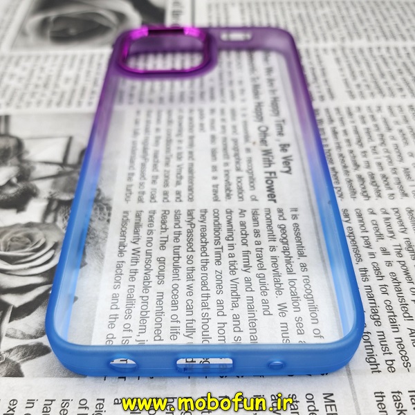 قاب گوشی Redmi A1 شیائومی اورجینال متال کیس Metal طرح پشت طلق شفاف دور سیلیکونی دو رنگ بنفش آبی کد 4
