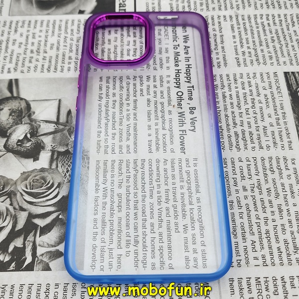 قاب گوشی Redmi A1 شیائومی اورجینال متال کیس Metal طرح پشت طلق شفاف دور سیلیکونی دو رنگ بنفش آبی کد 4