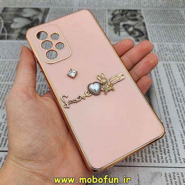 قاب گوشی Galaxy A52 4G - Galaxy A52 5G - Galaxy A52S سامسونگ طرح ژله ای مای کیس گلد لاین دور طلایی عروسکی مرواریدی محافظ لنز دار گلبهی کد 907