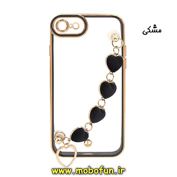 قاب گوشی iPhone 7 - iPhone 8 - iPhone SE 2020 آیفون طرح الکتروپلیتینگ دستبندی مخمل قلبی ژله ای شفاف محافظ لنز دار مشکی کد 458