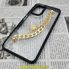 قاب گوشی Galaxy A23 4G سامسونگ اورجینال متال کیس Metal طرح پشت طلق شفاف دور سیلیکونی دستبندی کارتیر مشکی طلایی کد 263