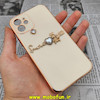 قاب گوشی iPhone 12 آیفون طرح ژله ای مای کیس گلد لاین دور طلایی عروسکی مرواریدی محافظ لنز دار سفید شیری کد 701
