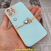 قاب گوشی iPhone 12 Pro آیفون طرح ژله ای مای کیس گلد لاین دور طلایی عروسکی مرواریدی محافظ لنز دار سبز آبی کد 706