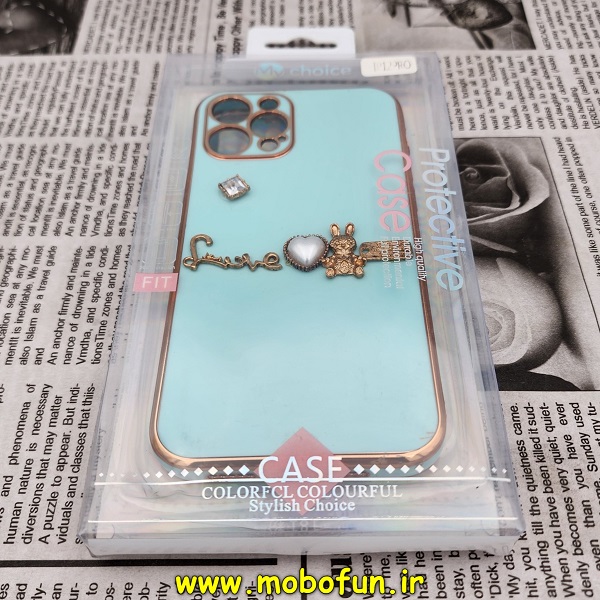 قاب گوشی iPhone 12 Pro آیفون طرح ژله ای مای کیس گلد لاین دور طلایی عروسکی مرواریدی محافظ لنز دار سبز آبی کد 706