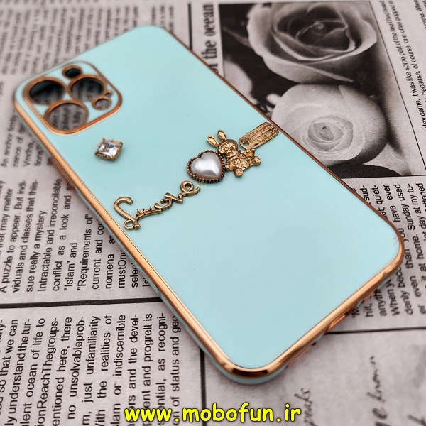 قاب گوشی iPhone 12 Pro آیفون طرح ژله ای مای کیس گلد لاین دور طلایی عروسکی مرواریدی محافظ لنز دار سبز آبی کد 706